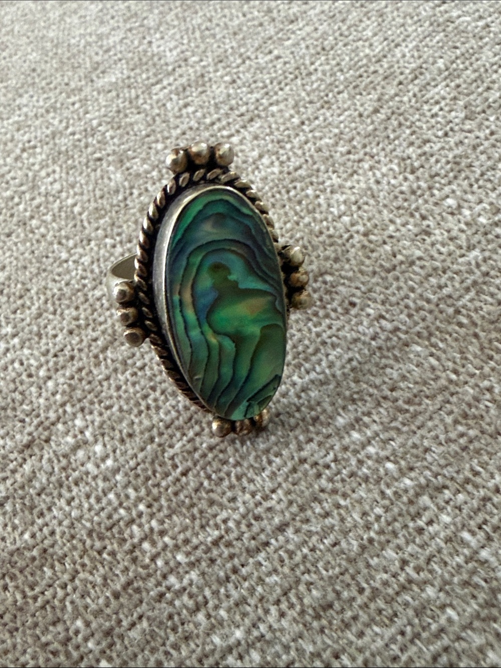 Sterling Silver Abalone Oval Ring in Green Blue Shell